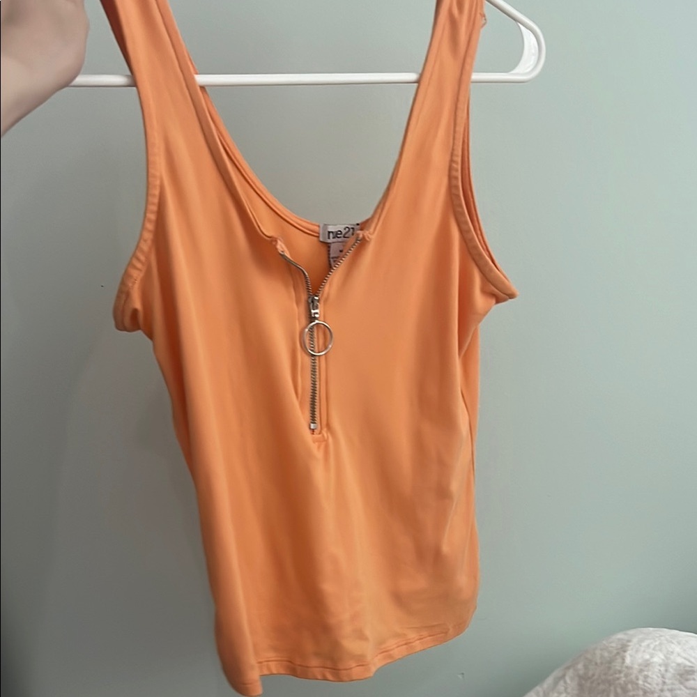 Orange Zip-Front Tank Top